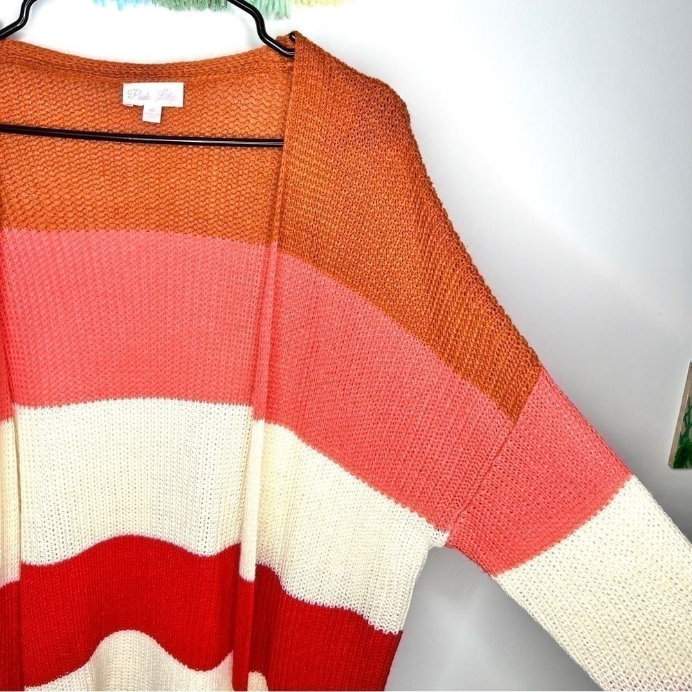 Pink Lily Boutique Colorblock Chunky Stripe Knitted Tunic Length Long Cardigan - Picture 6 of 15